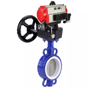 Water Butterfly Valve DNOVA WBV3432P-2W-Fb-H, body - carbon steel WCB, disk - stainless steel 316L, seal - PTFE, with pneumatic actuator PA-DA, with pneumatic distributor 4V320-10 220V, manual override MON