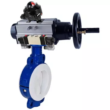 Water Butterfly Valve DNOVA WBV3434Pf-2W-Fb, wafer, body - carbon steel WCB, disk - carbon steel WCB, seal - PTFE, with pneumatic drive PA-DA-105-1, with pneumatic distributor 4V320-08 220V, BKV APL- 210N