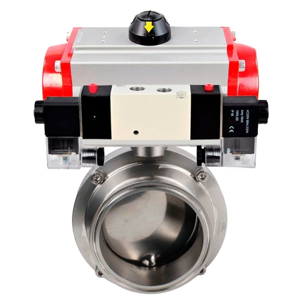 Water Butterfly valves DNOVA WBV3131S-2W-C-H, body material - stainless steel AISI 304, seal - Silicon, with pneumatic actuator PA-DA-052 double action, 4V320-08 220V
