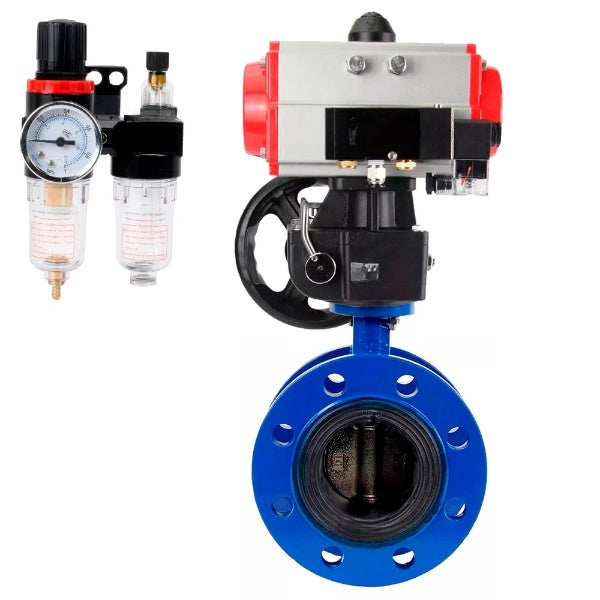 صمام فراشة الماء DNOVA WBV1331E-2W-FH، مادة الهيكل - حديد زهر GGG40/EN-GJS-400-15، مادة القرص - فولاذ مقاوم للصدأ AISI 304، الختم - EPDM، مشغل هوائي PA-DA مزدوج الحركة، 4M310-08، عجلة يدوية 220 فولت MON، وحدة ATU AFC2000