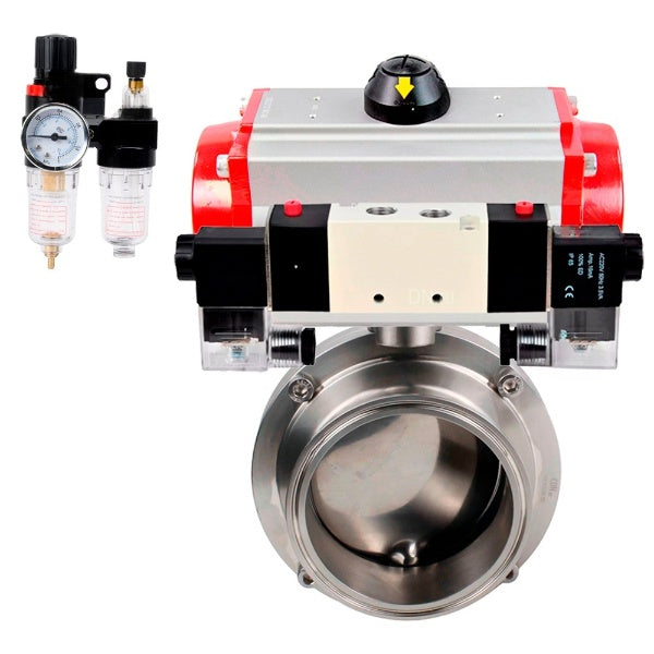 Water Butterfly valves DNOVA WBV3131S-2W-C-H, body material - stainless steel AISI 304, seal - Silicon, with pneumatic actuator PA-DA-052 double action, 4V320-08 220V, ATU AFC2000