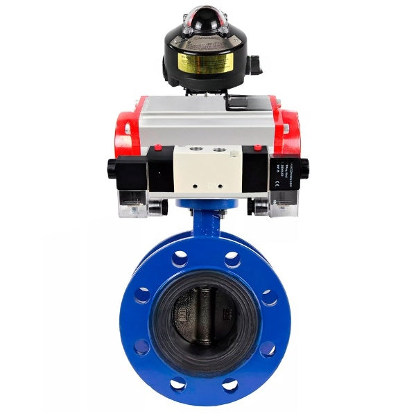 صمام فراشة الماء DNOVA WBV1331E-2W-FH، مادة الهيكل - حديد زهر GGG40/EN-GJS-400-15، مادة القرص - فولاذ مقاوم للصدأ AISI 304، الختم - EPDM، مشغل هوائي PA-DA مزدوج الفعل، 4V320-08 220 فولت، LSU APL-510N EX