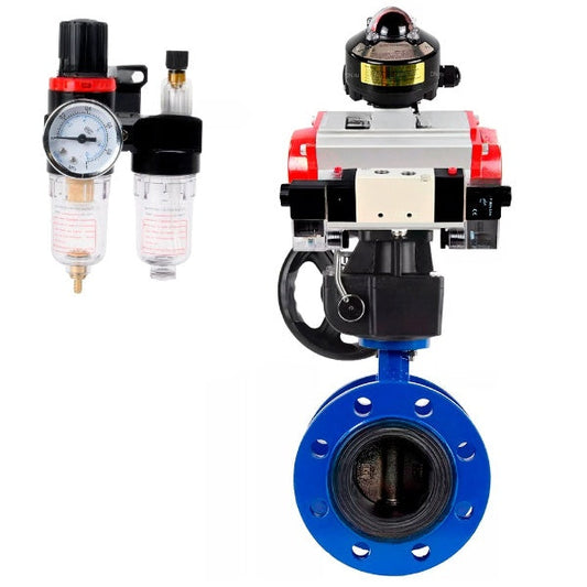 Water Butterfly Valve DNOVA WBV1331E-2W-F-H, body material - Cast iron GGG40/EN-GJS-400-15, disk material - Stainless steel AISI 304, seal - EPDM, pneumatic actuator PA-DA double action, 4V320-08 220V, LSU APL-510N EX, handwheel MON, ATU AFC2000