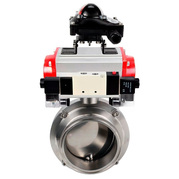 Water Butterfly valves DNOVA WBV3131S-2W-C-H, body material - stainless steel AISI 304, seal - Silicon, with pneumatic actuator PA-DA-052 double action, 4V320-10 220V, LSU APL-210N