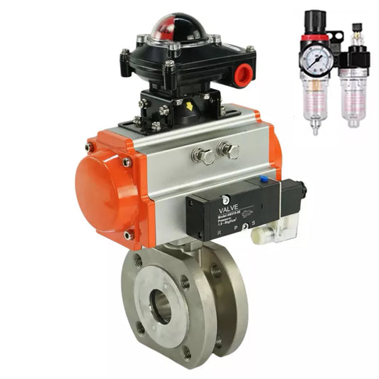 Ball valves DNOVA BV3232P-FP-Fb-ISO-H,  body material - Stainless steel AISI 316, seal - PTFE / PTFE / Teflon, with pneumatic actuator double action PA-DA, 4V320-08 220V, LSU APL-210N, ATU AFC2000