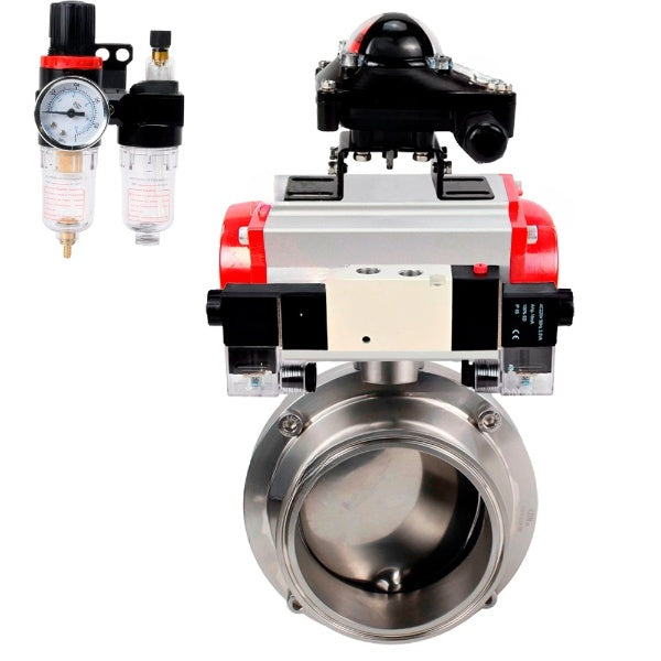Water Butterfly valves DNOVA WBV3131S-2W-C-H, body material - stainless steel AISI 304, seal - Silicon, with pneumatic actuator PA-DA-052 double action, 4V320-08 220V, LSU APL-210N, ATU AFC2000