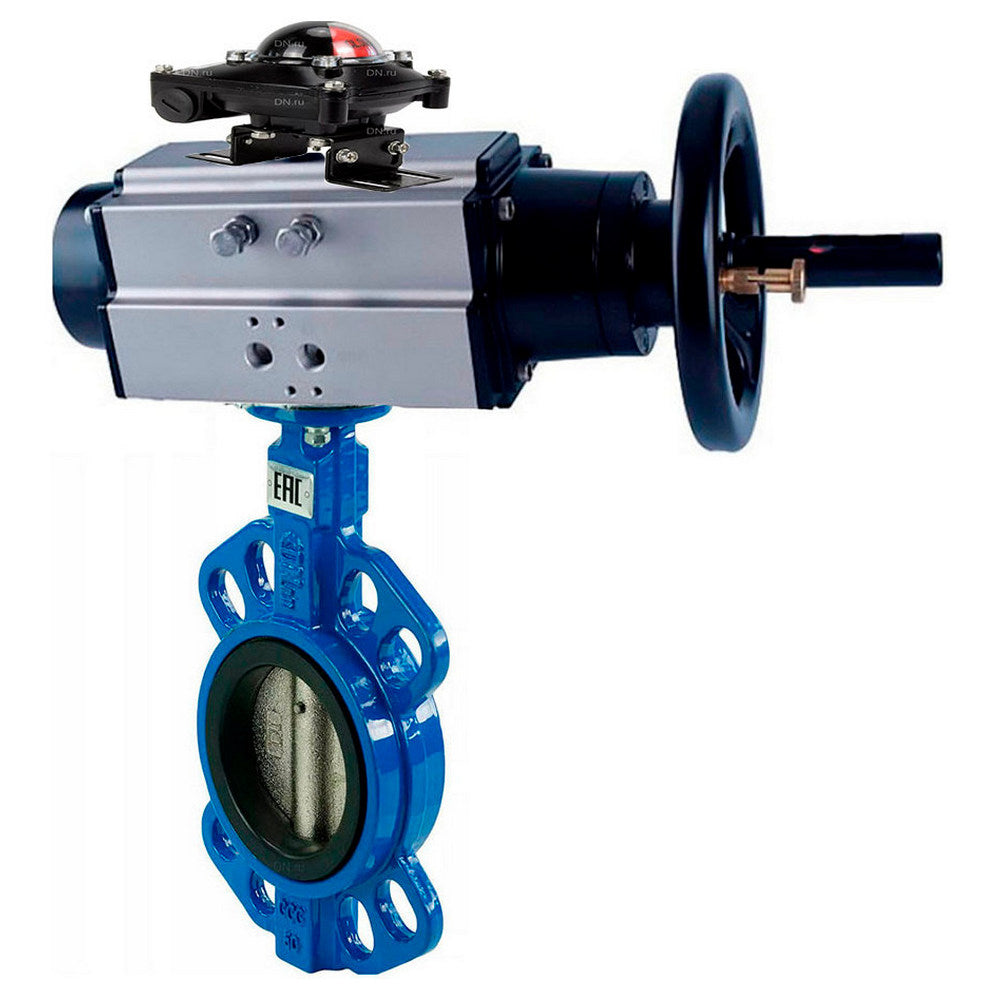 Water Butterfly Valve DNOVA WBV1616E-2W-Fb-H, body material - cast iron QT450, disk material - cast iron QT450, seal - EPDM, pneumatic actuator PA-DA-105-1 double action, LSU APL-510N EX