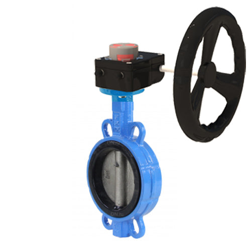 Válvula de mariposa de agua DNOVA WBV1632E-2W-Fb-H, material del cuerpo: fundición QT450, material del disco: acero inoxidable AISI 316L, junta: EPDM, caja de engranajes: HGB RQN