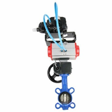 Water Butterfly Valve DNOVA WBV1632E-2W-Fb-H, body material - cast iron QT450, disk material - stainless steel AISI 316L, seal - EPDM, pneumatic actuator PA-DA double action, positioner YT-1000RSN without feedback, handwheel MON
