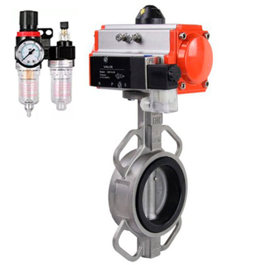 Water Butterfly Valve DNOVA WBV3131V-2W-Fb-H, body material - Stainless steel AISI 304, disk material - Stainless steel AISI 304, seal - Viton, pneumatic actuator PA-DA double action, 4V320-08 220V ATU AFC2000