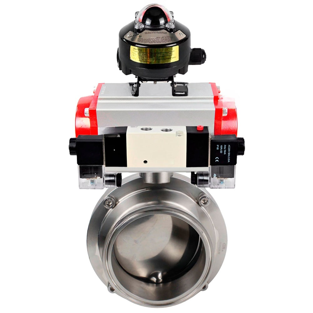 Water Butterfly valves DNOVA WBV3131S-2W-C-H, body material - stainless steel AISI 304, seal - Silicon, with pneumatic actuator PA-DA-052 double action, 4V320-08 220V, LSU APL-510N EX