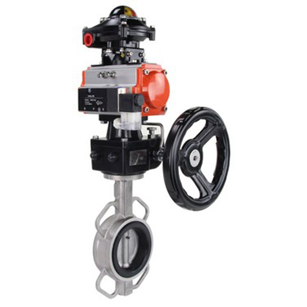 Water Butterfly Valve DNOVA WBV3131E-2W-Fb-H, body material - Stainless steel AISI 304, disk material - Stainless steel AISI 304, seal - EPDM, pneumatic actuator PA-DA double action,4M310-08 NAMUR 220V, LSU APL-510N EX, handwheel MON
