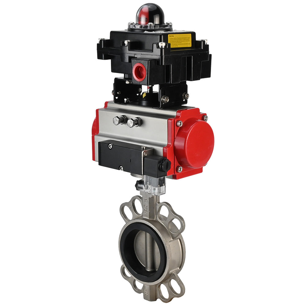 Water Butterfly Valve DNOVA WBV3131N-2W-Fb-H, body material - Stainless steel AISI 304, disk material - Stainless steel AISI 304, seal - NBR, pneumatic actuator PA-SA with return springs, 4V320-10 220V, LSU APL-510N EX