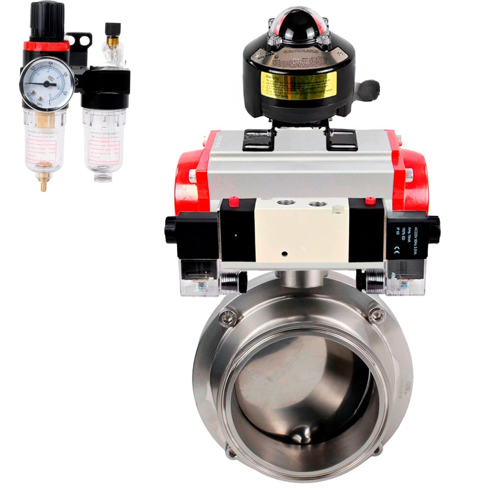 Water Butterfly valves DNOVA WBV3131S-2W-C-H, body material - stainless steel AISI 304, seal - Silicon, with pneumatic actuator PA-DA-052 double action, 4V320-08 220V, LSU APL-510N EX, ATU AFC2000