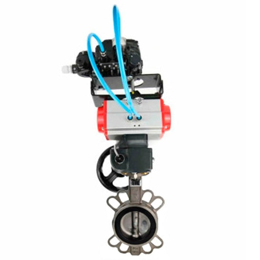 Water Butterfly Valve DNOVA WBV3131E-2W-Fb-H, body material - Stainless steel AISI 304, disk material - Stainless steel AISI 304, seal - EPDM, pneumatic actuator PA-DA double action, positioner YT-1000RSN with feedback, handwheel MON