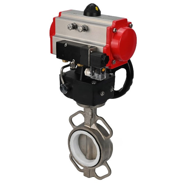 Water Butterfly Valve DNOVA WBV3131P-2W-Fb-H, body material - Stainless steel AISI 304, disk material - Stainless steel AISI 304, seal - PTFE, pneumatic actuator PA-DA double action,4M310-08 NAMUR 220V handwheel MON