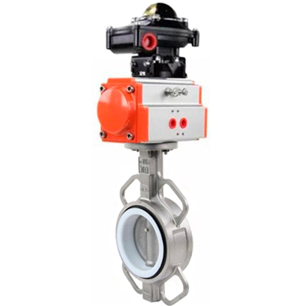 Water Butterfly Valve DNOVA WBV3131P-2W-Fb-H, body material - Stainless steel AISI 304, disk material - Stainless steel AISI 304, seal - PTFE, pneumatic actuator PA-SA with return springs, , LSU APL-510N EX