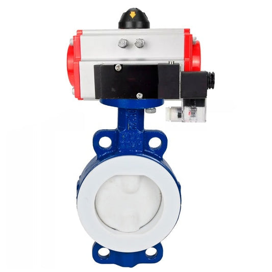 Water Butterfly Valve DNOVA WBV3434Pf-2W-Fb-H, body material - Carbon steel, disk material - Carbon steel, seal - PTFE, pneumatic actuator PA-SA with return springs, 4M310-08 220V