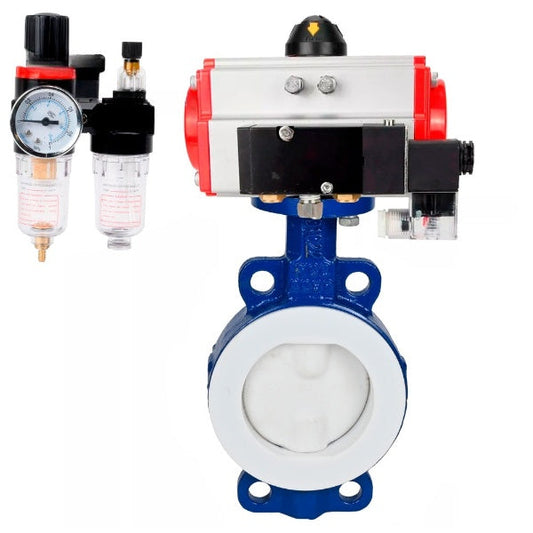 Water Butterfly Valve DNOVA WBV3434Pf-2W-Fb-H, body material - Carbon steel, disk material - Carbon steel, seal - PTFE, pneumatic actuator PA-SA with return springs, 4M310-08 24V ATU AFC2000