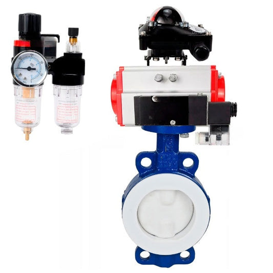 Water Butterfly Valve DNOVA WBV3434Pf-2W-Fb-H, body material - Carbon steel, disk material - Carbon steel, seal - PTFE, pneumatic actuator PA-SA with return springs, 4M310-08 24V, LSU APL-210N ATU AFC2000