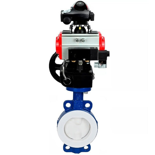 Water Butterfly Valve DNOVA WBV3434Pf-2W-Fb-H, body material - Carbon steel, disk material - Carbon steel, seal - PTFE, pneumatic actuator PA-DA double action, 4M310-08 NAMUR 24V, LSU APL-210N, handwheel MON,