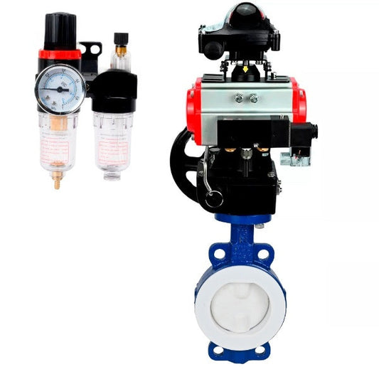 Water Butterfly Valve DNOVA WBV3434Pf-2W-Fb-H, body material - Carbon steel, disk material - Carbon steel, seal - PTFE, pneumatic actuator PA-DA double action, 4M310-08 NAMUR 24V, LSU APL-210N, handwheel MON, ATU AFC2000