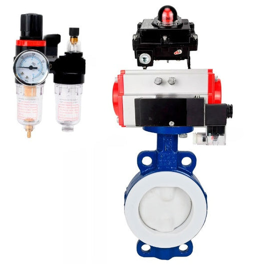 Water Butterfly Valve DNOVA WBV3434Pf-2W-Fb-H, body material - Carbon steel, disk material - Carbon steel, seal - PTFE, pneumatic actuator PA-SA with return springs, 4M310-08 24V, LSU APL-410N EX ATU AFC2000