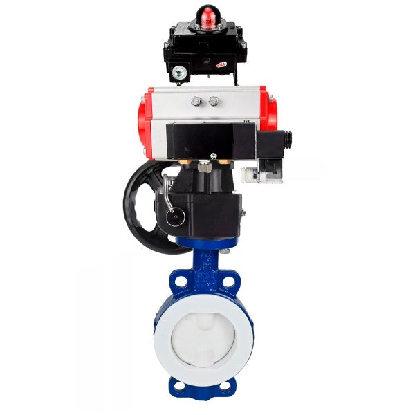 Water Butterfly Valve DNOVA WBV3434Pf-2W-Fb-H, body material - Carbon steel, disk material - Carbon steel, seal - PTFE, pneumatic actuator PA-DA double action, 4M310-08 NAMUR 24V, LSU APL-410N EX, handwheel MON,