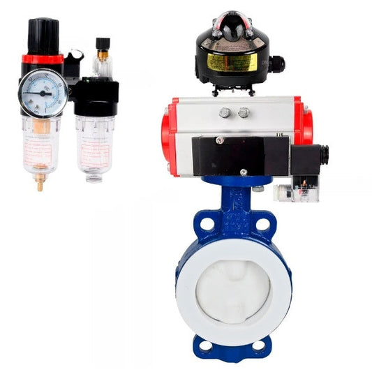 Water Butterfly Valve DNOVA WBV3434Pf-2W-Fb-H, body material - Carbon steel, disk material - Carbon steel, seal - PTFE, pneumatic actuator PA-SA with return springs, 4M310-08 220V, LSU APL-510N EX, ATU AFC2000
