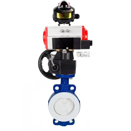 Water Butterfly Valve DNOVA WBV3434Pf-2W-Fb-H, body material - Carbon steel, disk material - Carbon steel, seal - PTFE, pneumatic actuator PA-DA double action, 4M310-08 NAMUR 24V, LSU APL-510N EX, handwheel MON,