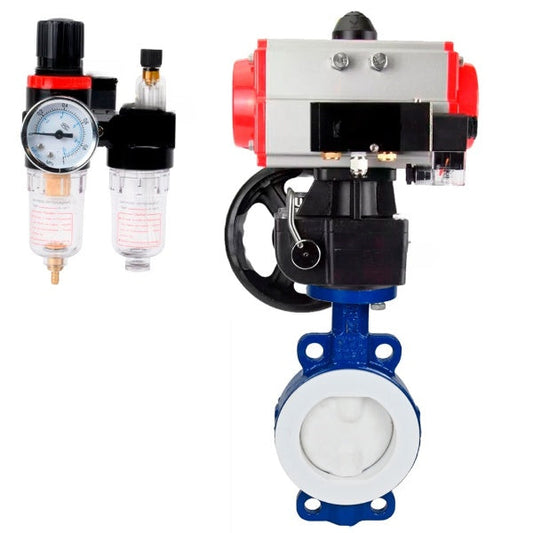 Water Butterfly Valve DNOVA WBV3434Pf-2W-Fb-H, body material - Carbon steel, disk material - Carbon steel, seal - PTFE, pneumatic actuator PA-DA double action, 4M310-08 NAMUR 24V handwheel MON, ATU AFC2000