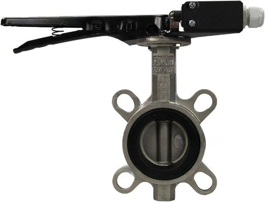 Válvula de mariposa de agua DNOVA WBV3131N-2W-Fb-H, material del cuerpo: acero inoxidable AISI 304, material del disco: acero inoxidable AISI 304, sello: NBR, manija, LSU LS-103