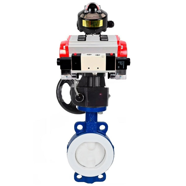 Water Butterfly Valve DNOVA WBV3434Pf-2W-Fb-H, body material - Carbon steel, disk material - Carbon steel, seal - PTFE, pneumatic actuator PA-DA double action, 4V320-08 220V, LSU APL-510N EX, handwheel MON,