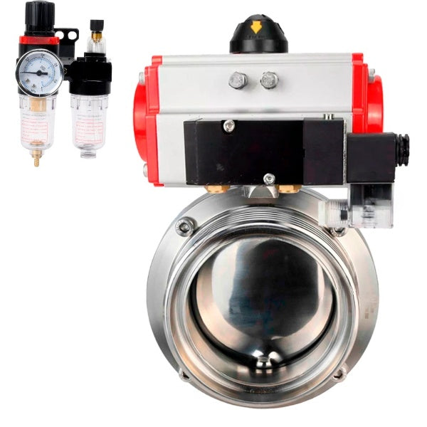 Water Butterfly valves DNOVA WBV3131S-2W-T-H, body material - stainless steel AISI 304, seal - Silicon, with pneumatic actuator PA-DA-052 double action, 4M310-08 24V, ATU AFC2000