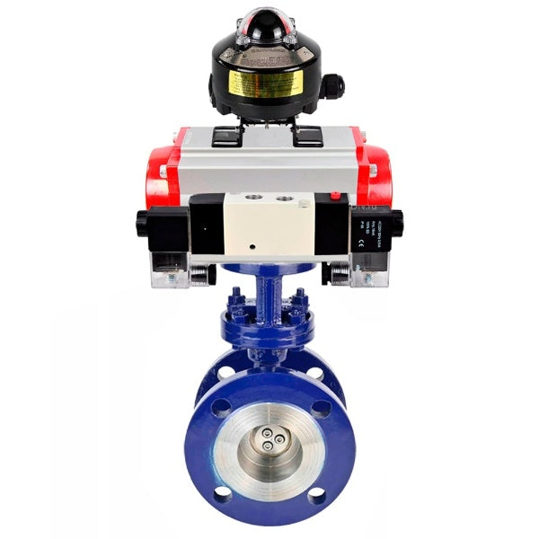 Water Butterfly Valve DNOVA WBV3EX-3432M-1W-F-ISO, body material - Carbon steel, disk material - Stainless steel AISI 316, seal - Metal, pneumatic actuator PA-SA with return springs, 4V320-10 220V, LSU APL-510N EX