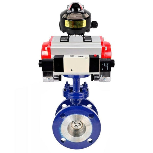 Water Butterfly Valve DNOVA WBV3EX-3432M-1W-F-ISO, body material - Carbon steel, disk material - Stainless steel AISI 316, seal - Metal, pneumatic actuator PA-SA with return springs, 4V320-10 220V, LSU APL-510N EX
