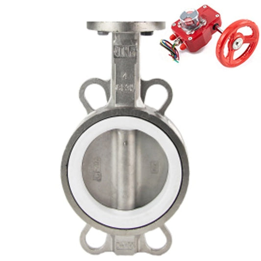 Válvula de mariposa de agua DNOVA WBV3131P-2W-Fb-H, material del cuerpo: acero inoxidable AISI 304, material del disco: acero inoxidable AISI 304, sello: PTFE, caja de engranajes: HGBF RQN