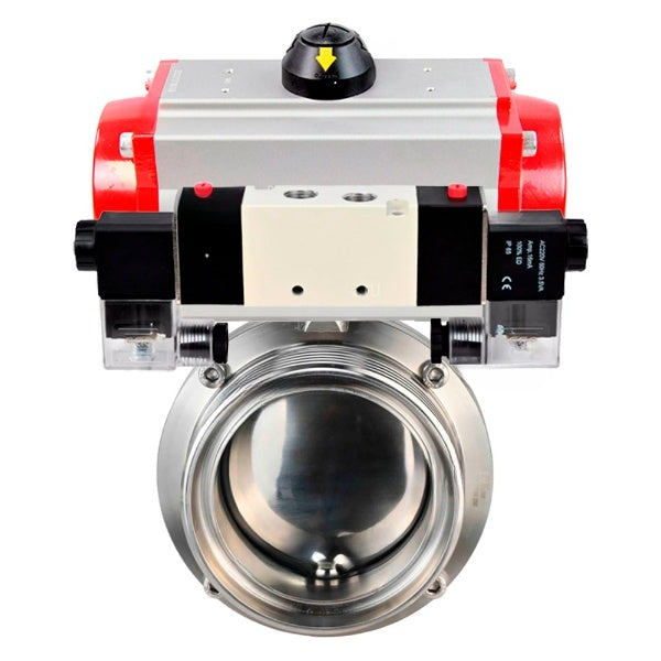 Water Butterfly valves DNOVA WBV3131S-2W-T-H, body material - stainless steel AISI 304, seal - Silicon, with pneumatic actuator PA-DA-052 double action, 4V320-08 220V
