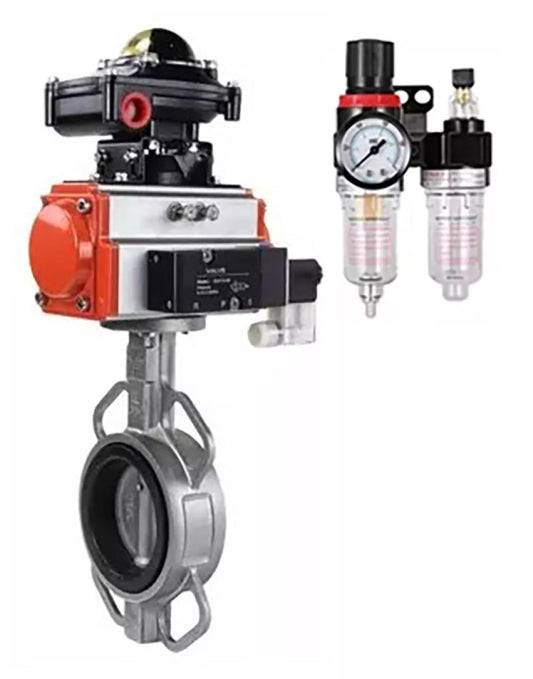 Water Butterfly Valve DNOVA WBV3232E-2W-Fb-H, body material - stainless steel AISI 316L, disk material - stainless steel AISI 316L, seal - EPDM, with pneumatic actuator with return springs PA-SA, 4M310-08 24V, LSU APL-510N-EX, ATU AFC2000