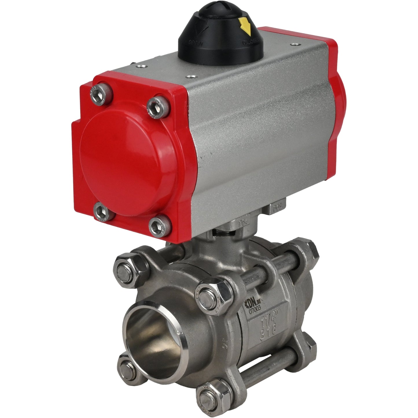Stainless steel ball valve DNOVA kshpp-316200-sa, body material - stainless steel AISI 316, ball material - stainless steel AISI 316, seal - PTFE, pneumatic actuator operated