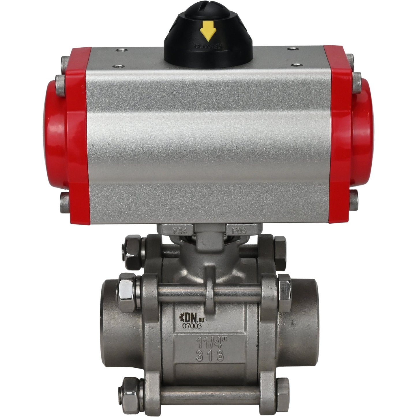 Stainless steel ball valve DNOVA kshpp-316200-sa, body material - stainless steel AISI 316, ball material - stainless steel AISI 316, seal - PTFE, pneumatic actuator operated