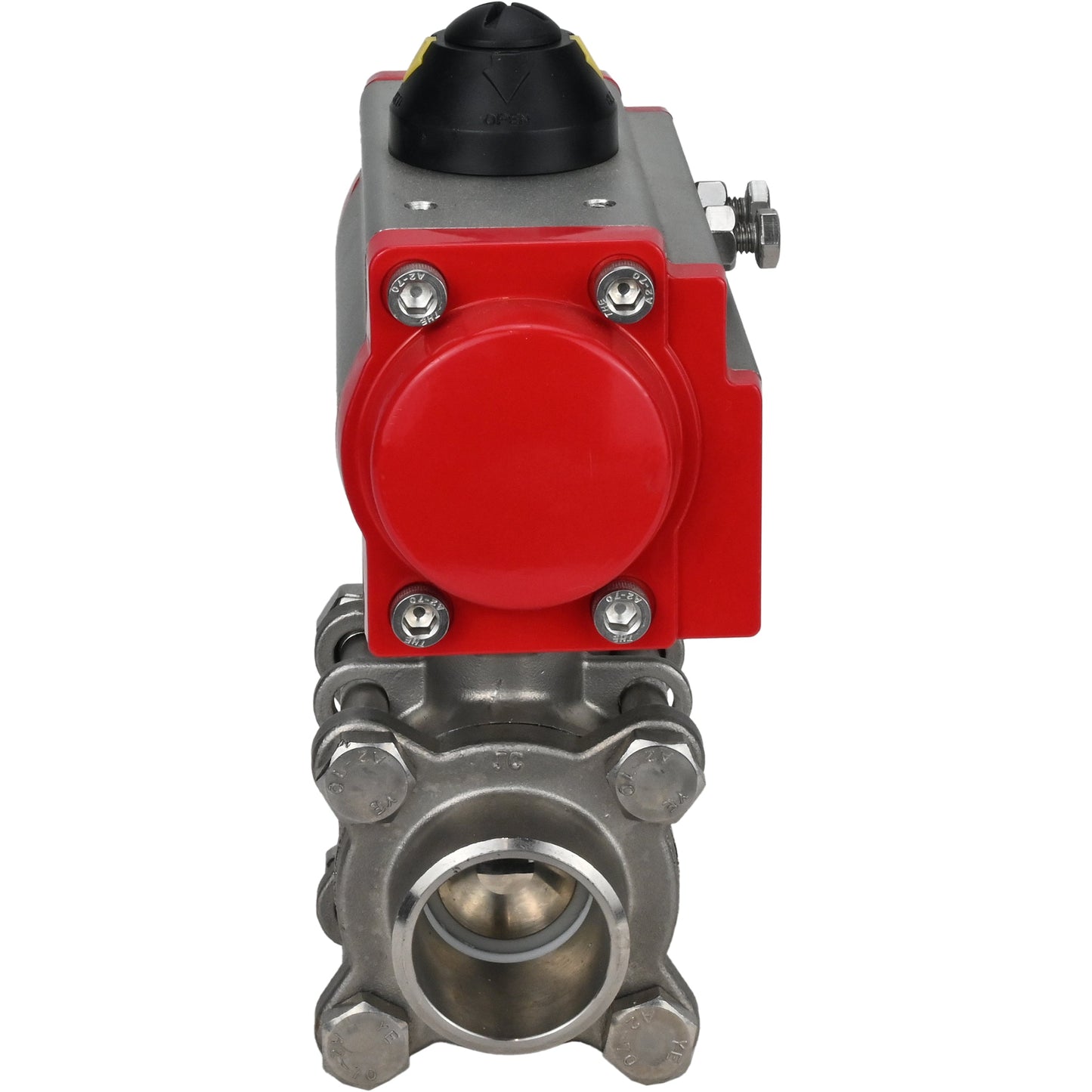 Stainless steel ball valve DNOVA kshpp-316200-sa, body material - stainless steel AISI 316, ball material - stainless steel AISI 316, seal - PTFE, pneumatic actuator operated