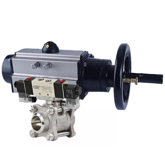 Ball valves DNOVA BV3232P(3pc)-FP-W-ISO-H,  body material - Stainless steel AISI 316, seal - PTFE / PTFE / Teflon, with pneumatic actuator double action PA-DA-105-1, 4V320-08 220V