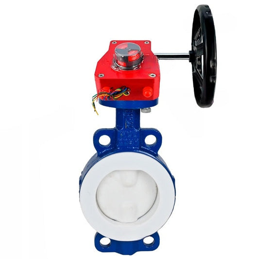 Válvula de mariposa de agua DNOVA WBV3434Pf-2W-Fb-H, material del cuerpo: acero al carbono, material del disco: acero al carbono, sello: PTFE, caja de engranajes: HGBF RQN