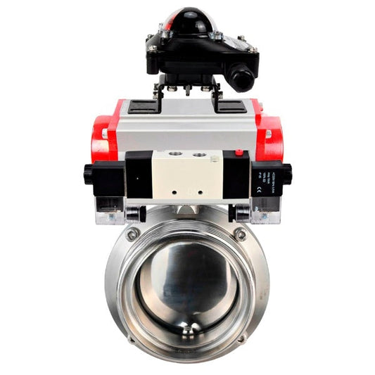 Water Butterfly valves DNOVA WBV3131E-2W-T-H, body material - stainless steel AISI 304, seal - EPDM, with pneumatic actuator PA-DA-052 double action, 4V320-08 220V, LSU APL-210N