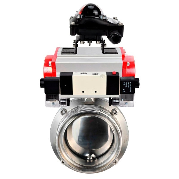 Water Butterfly valves DNOVA WBV3131S-2W-T-H, body material - stainless steel AISI 304, seal - Silicon, with pneumatic actuator PA-DA-052 double action, 4V320-10 220V, LSU APL-210N