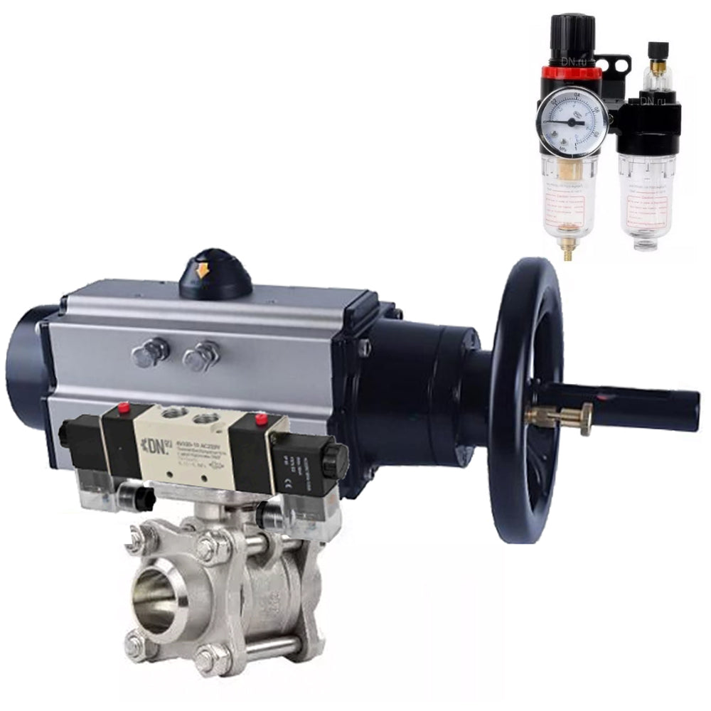 Ball valves DNOVA BV3232P(3pc)-FP-W-ISO-H, body material - Stainless steel AISI 316, seal - PTFE / PTFE / Teflon, with pneumatic actuator double action PA-DA-105-1, 4V320-08 220V, ATU AFC2000