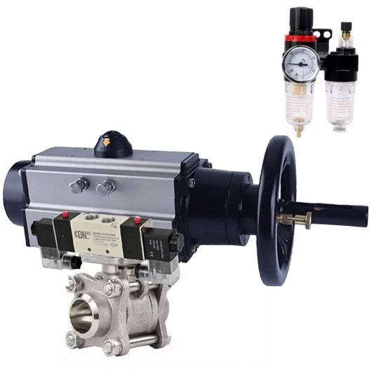 Ball valves DNOVA BV3232P(3pc)-FP-W-ISO-H,  body material - Stainless steel AISI 316, seal - PTFE / PTFE / Teflon, with pneumatic actuator double action PA-DA-105-1, 4V320-10 220VATU AFC2000