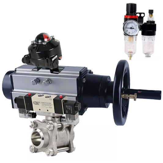 Ball valves DNOVA BV3232P(3pc)-FP-W-ISO-H,  body material - Stainless steel AISI 316, seal - PTFE / PTFE / Teflon, with pneumatic actuator double action PA-DA-105-1, 4V320-08 220V, LSU APL-510N Ex, ATU AFC2000