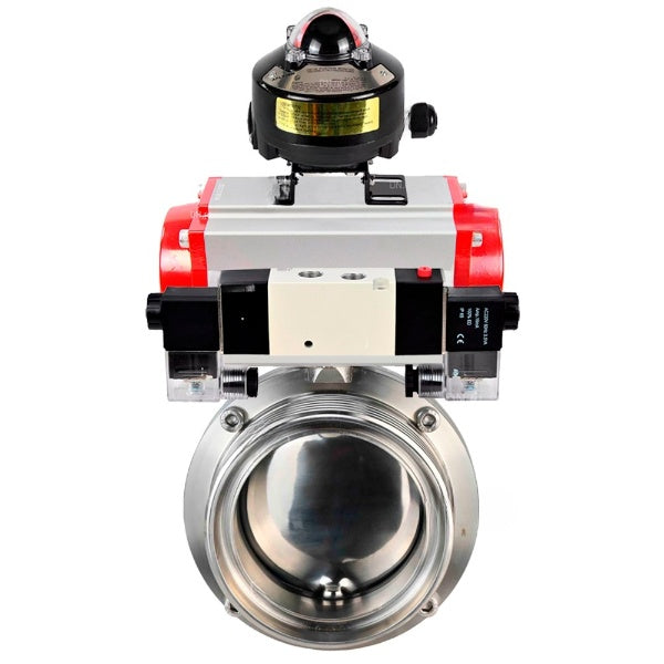 Water Butterfly valves DNOVA WBV3131E-2W-T-H, body material - stainless steel AISI 304, seal - EPDM, with pneumatic actuator PA-DA-052 double action, 4V320-10 220V, LSU APL-510N EX